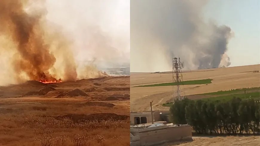 اندلاع حريق واسع في الأراضي الزراعية غرب تل تمر